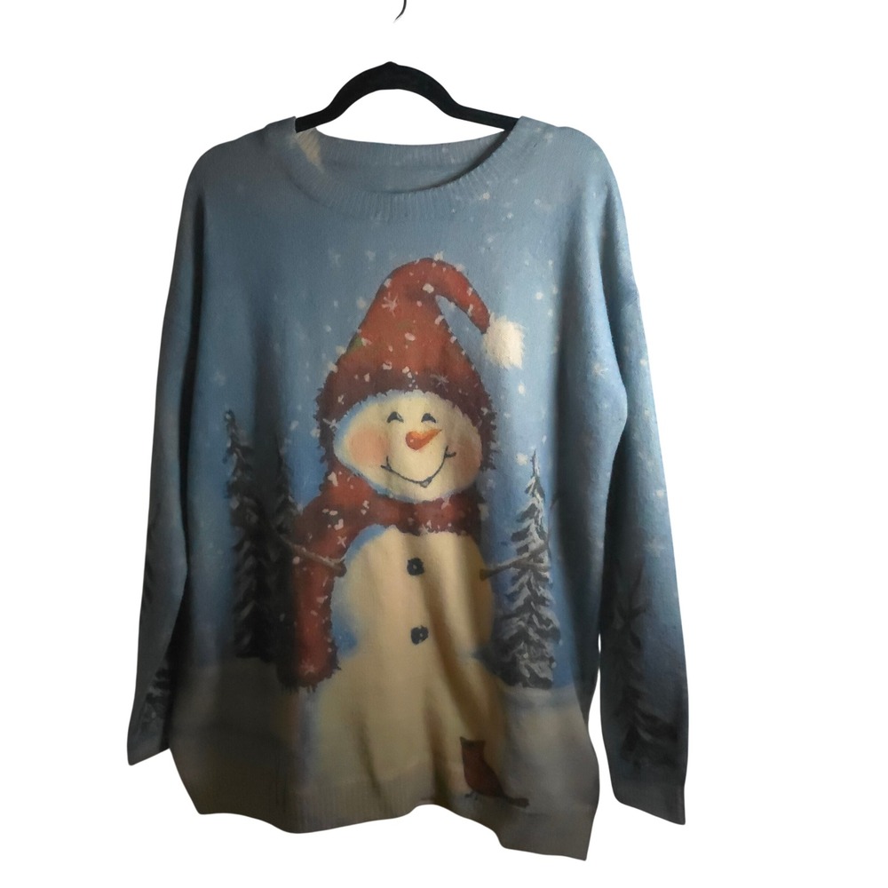 Vintage Snowman Winter *XL Sweater Cotton Wool Blend Oversized Cozy Holiday Knit